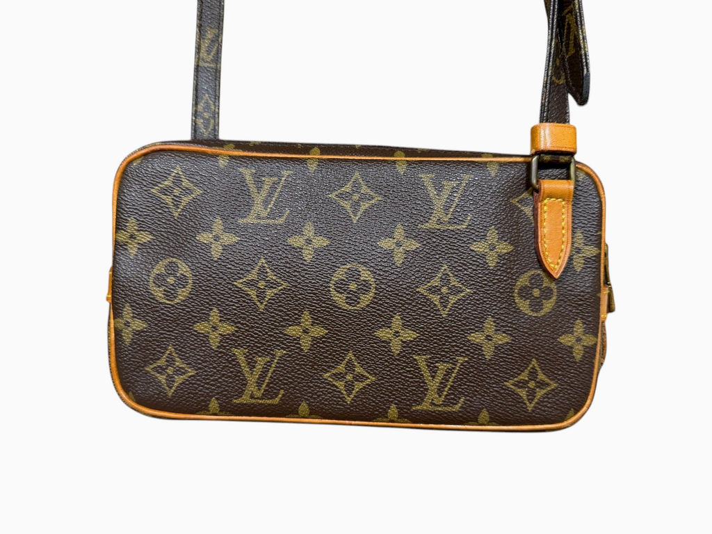 newtoyouluxuries vintage Louis Vuitton Pochette Marly crossbody bag in iconic brown monogram coated canvas