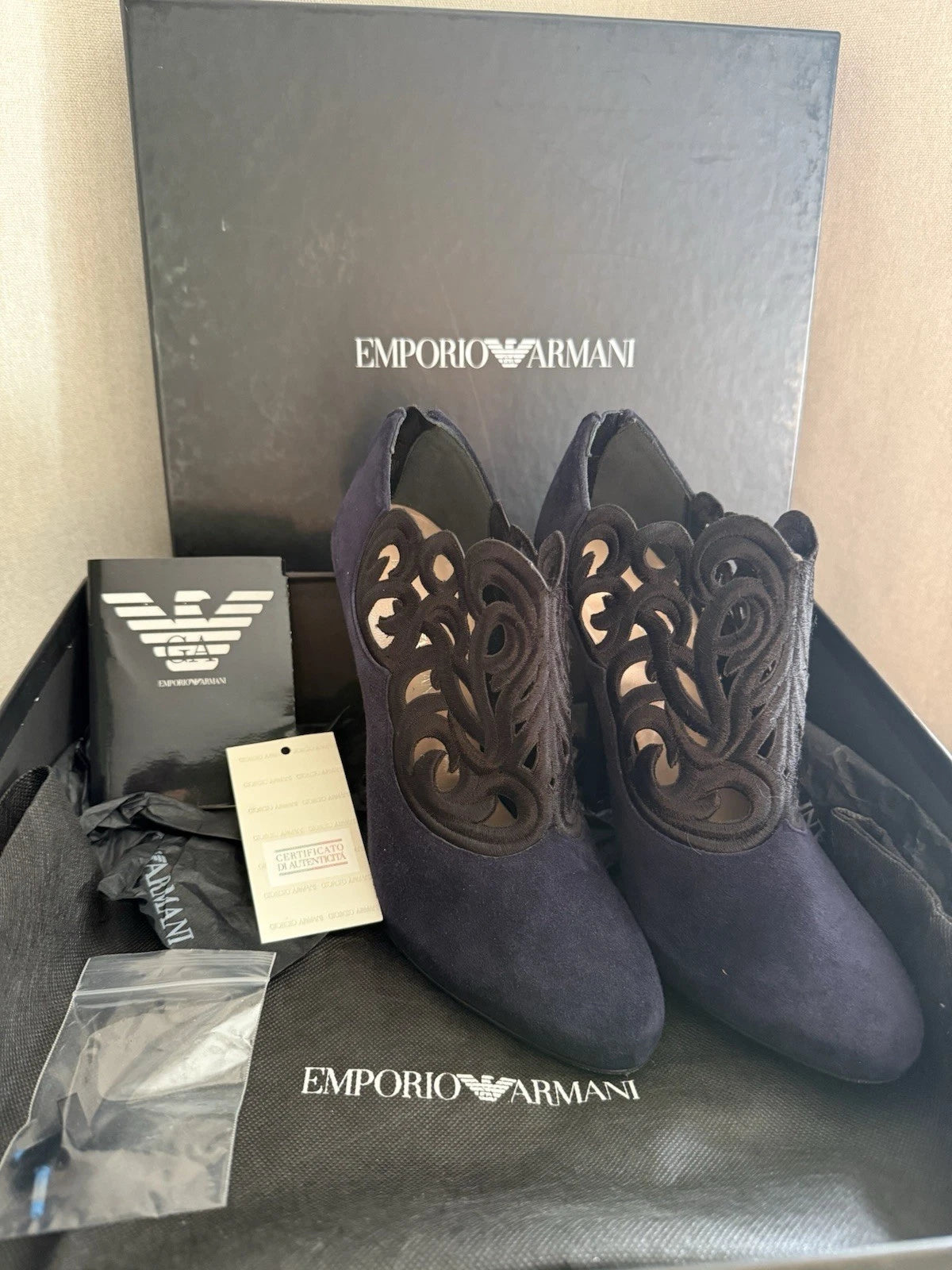 Emporio Armani Navy And Black High Heel Shoes, UK4 EU37