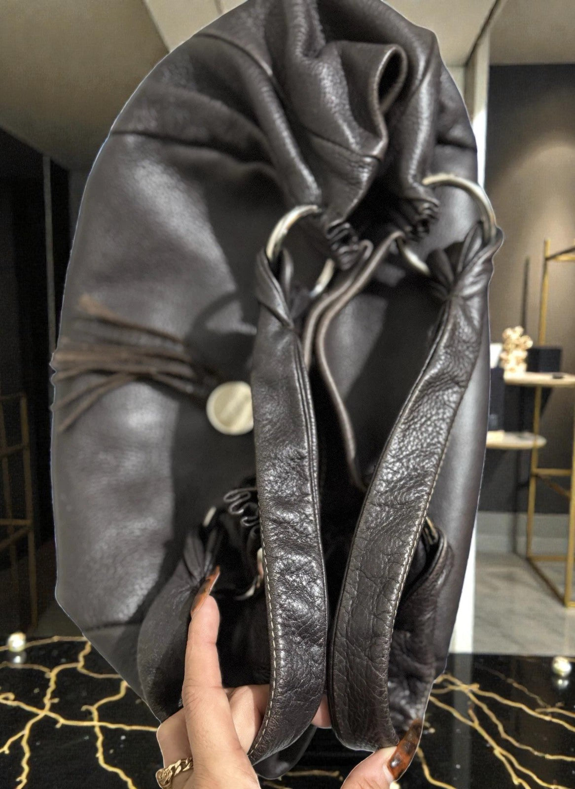 Furla Vintage Hobo Slouch Umhängetasche Dunkelbraunes Leder