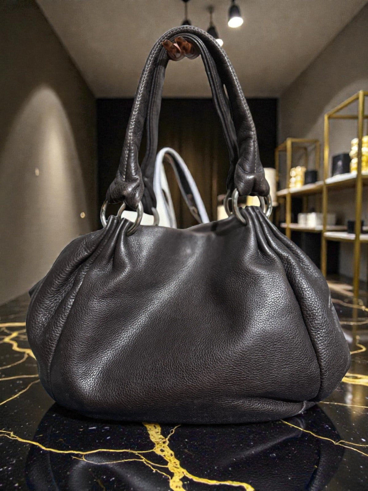 Furla Vintage Hobo Slouch Umhängetasche Dunkelbraunes Leder